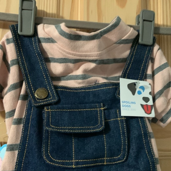 Denim/Pink Stripped Dog Onesie Outfit - Picture 3 of 9